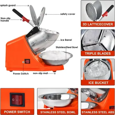 Electric Shaved Ice Machine,with Ice Pick And Scoop,3 Blades Of Electric Snow Cone Machine(300W 2200r/min),Splash Proof Ice Shav