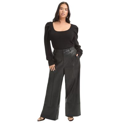 Plus Size Women's Cuffed Faux Leather Pants by June+Vie in Black Onyx (Size 30/32)