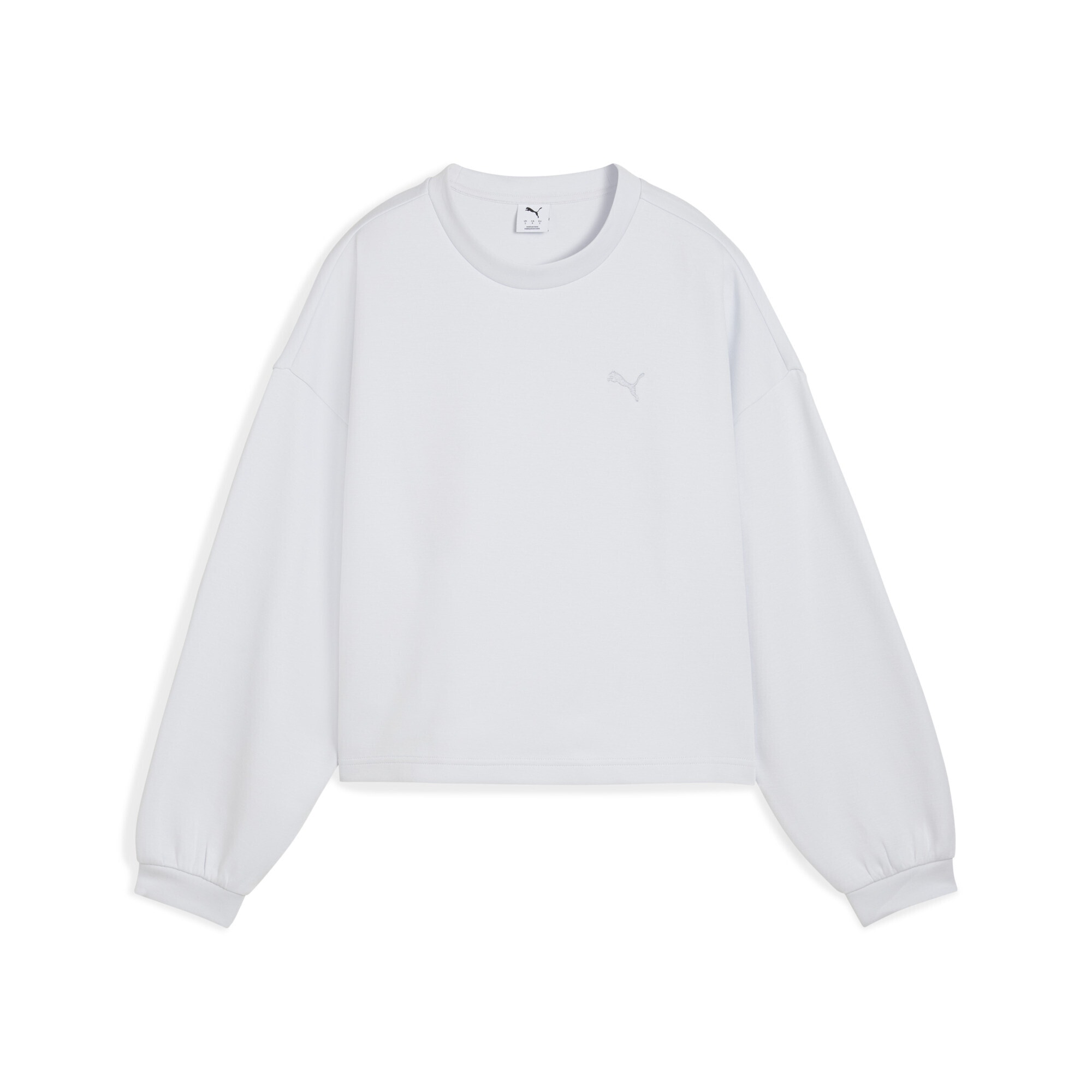 Sweatshirt PUMA "Wardrobe Essentials Oversized Sweatshirt Damen", Damen, Gr. XS, silber (silber mist gray), Obermaterial: 77% Baumwolle, 23% Polyester, oversize, Rundhals, Sweatshirts