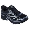 Slip-On Sneaker SKECHERS "STAMINA SPORT", Damen, Gr. 35, schwarz, Lederimitat, Mesh, metallic, sportlich, Schuhe, Retro Sneaker, Schnürschuh mit Metallic-Besätzen
