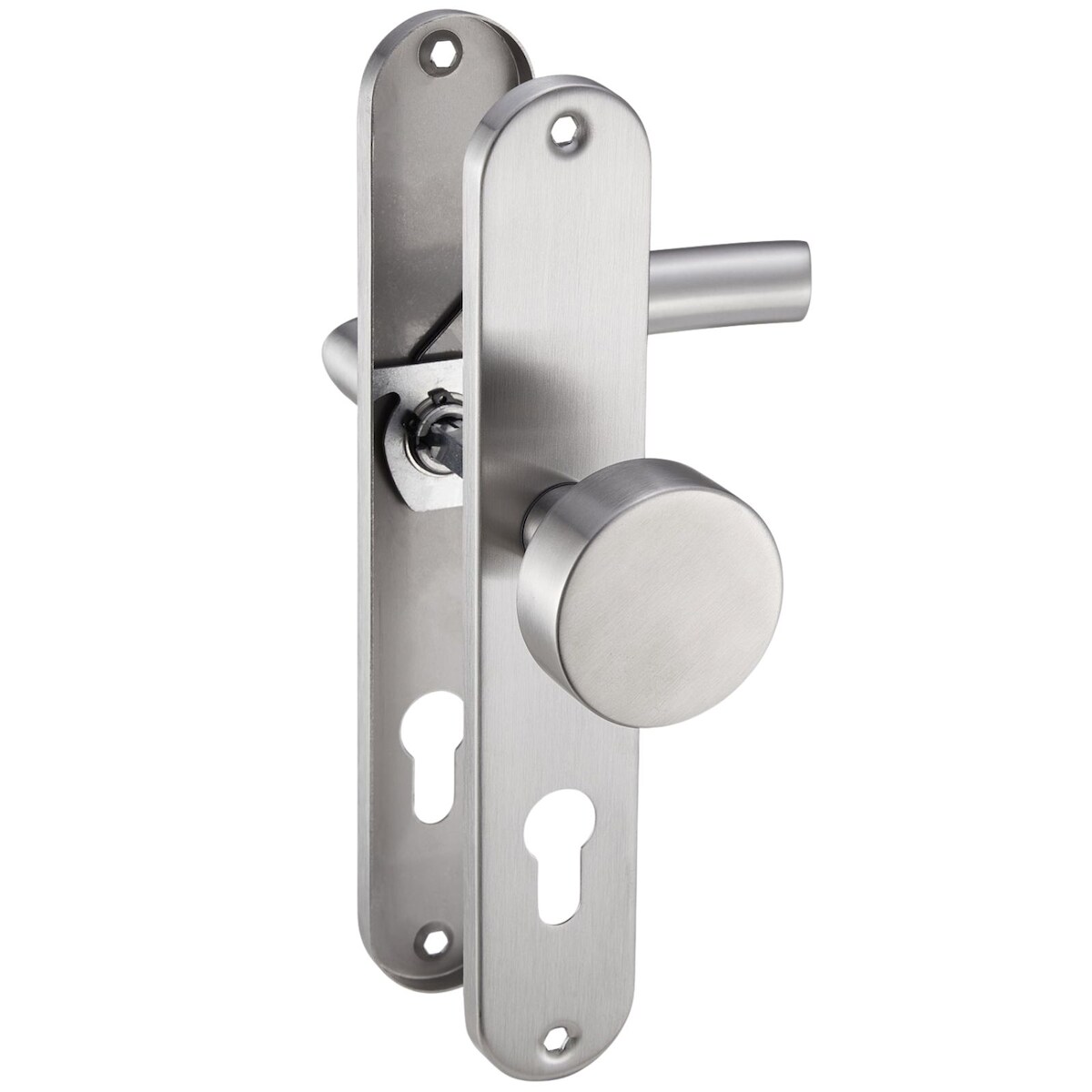 ID Dinkel Drückergarnitur Langschild Renovierungsgarnitur Edelstahl gebürstet LIA PZ - Profizylinder mit Knauf Image