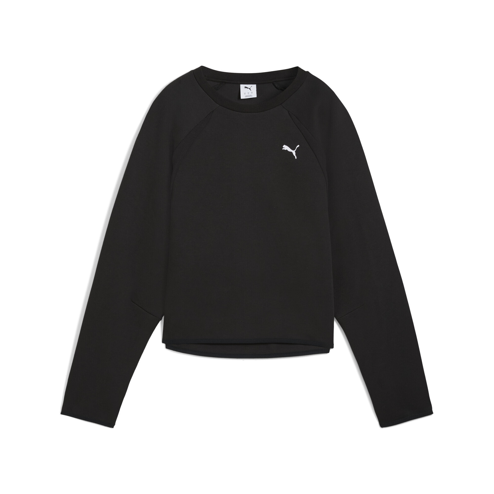 Sweatshirt PUMA "Evostripe Comfort Short Sweatshirt Damen", Damen, Gr. XS, schwarz, Obermaterial: 23% Polyester, 77% Baumwolle; Rippe: 97% Baumwolle, 3% Elasthan; Einsatz: 80% Baumwolle, 20% Polyester, comfort fit, Rundhals, Sweatshirts