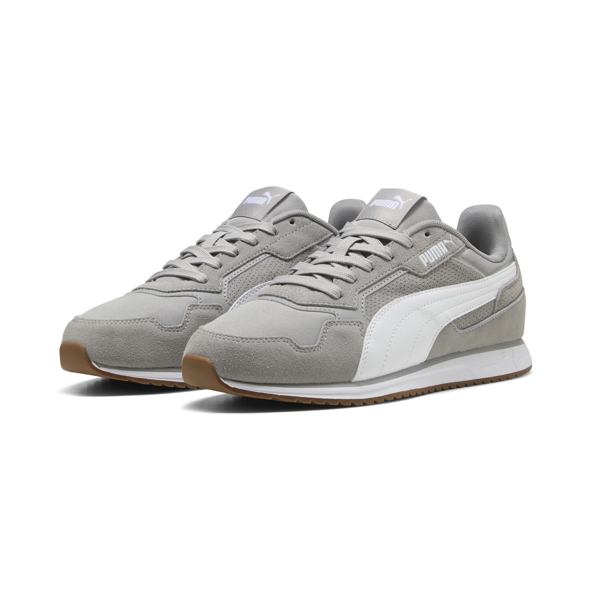 Sneaker PUMA "Softride St Miler Sneakers Erwachsene", Damen, Gr. 44, weiß (gray echo weiß gum beige), Obermaterial: Kuhleder, Textil, Synthetik; Futter: Textil; Innensohle: Textil; Laufsohle: Gummi, Synthetik, Schuhe Sneaker