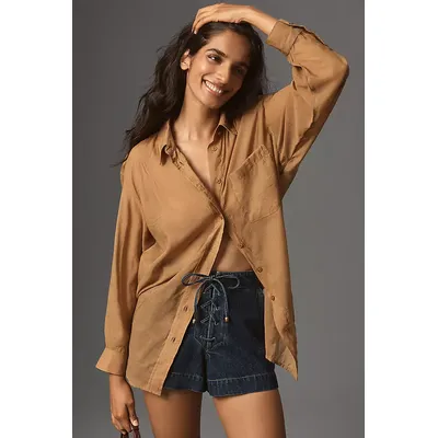 By Anthropologie Long-Sleeve Sheer Buttondown Shirt