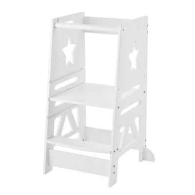 White Wicker 3-Level Height Adjustable Standing Toddler Tower Step Stool with Safety Rails - 33.3 x 21.7 x 19.0 in