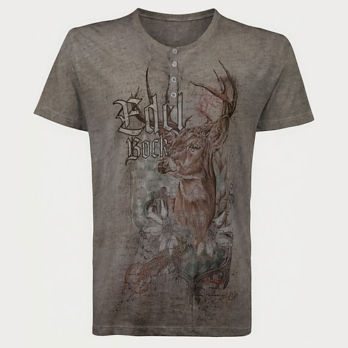 Lederhosen T-Shirt Match Henley-Shirt Bayerisch München Deutsch alpin Erbe T-Shirt Ärmel Grafik für Herren Erwachsene 3D-Druck für Karneval Oktoberfestbier Party Image