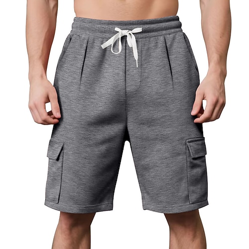 Herren Cargo-Shorts Sweat-Shorts Shorts Sommershorts Tasche Elastischer Bund Kordelzug Einfach Komfort Kurz Sport im Freien Täglich Ausgehen Mode Lässig Schwarz Rote Mikroelastisch Image