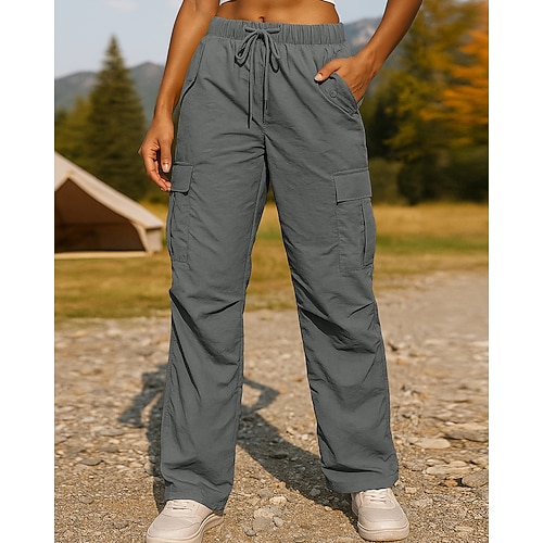 Damen Cargohosen Wanderhosen Regenhose zum Wandern Frühling Herbst Außen Normale Passform Wasserdicht Winddicht Unterteile Kordelzug Tasche Elastischer Bund Schwarz Rosa Camping / Wandern Laufen XS S Image