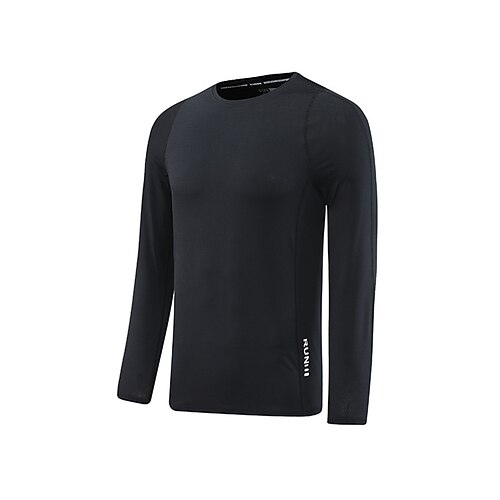 Herren Performance-Shirt Sport-T-Shirt Langarm Rundhalsausschnitt Oberteil Außen Schnelltrocknend Schweißableitend Geruchsneutralisierend Atmungsaktiv Frühling Herbst Nylon Schwarz Leicht Grün Rot Image