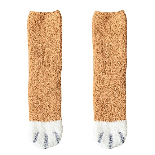 3 Paar süße Katzenkrallensocken, flauschiges Korallenvlies, warme Schlafsocken für den Winter für Damen, gemütliche, wadenlange, dicke, weiche Bodensocken für den Innenbereich Image