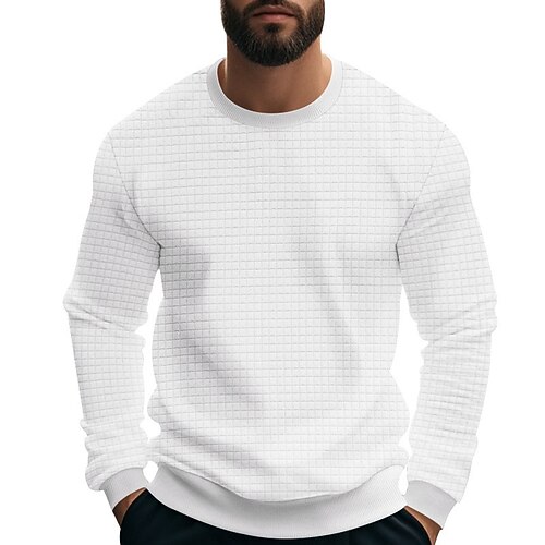 Herren Sweatshirt Schwarz Weiß Armeegrün Khaki Grau Rundhalsausschnitt Geometrisch Einfach Strukturiert Sport Outdoor Lässig Täglich Streetwear Cool Sportbekleidung Winter Frühling Herbst Image