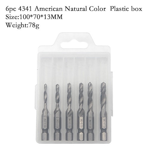 6 Stück hss4341- Verbundgewindebohrer Kobaltgewindebohrer amerikanische Kombinationsbohrer 1/4 Zoll Sechskant-Schnellwechsel-Metallbohrwerkzeug Image