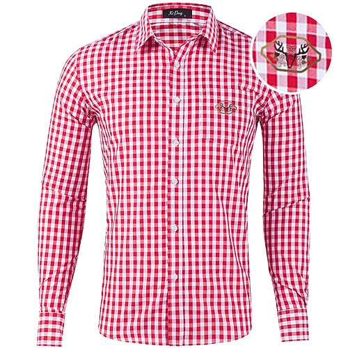 Oktoberfest Kariert Lederhosenhemd Hirsch-Druck Bayerisch Deutsch Wiesn Herren Karneval Bier Festival Stoff im traditionellen Stil Hemd Image