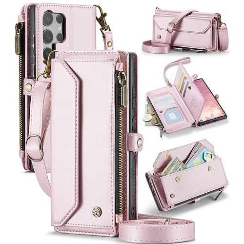 Handy Hülle Handyhüllen Für Samsung Galaxy S22 S21 Ultra Plus S20 A56 A36 A16 A55 5G A35 5G A25 A15 Brieftaschenhülle mit Trageriemen Mit Handgelenkschlaufe Ständer TPU PU-Leder Image