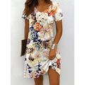 Damen Minikleid Freizeitkleid T-Shirt-Kleid Sommerkleid A Linie Kleid Urlaub Lässig Boho Strand Normale Passform Ombre Blumen Grafik Kurzarm V Ausschnitt Weiß Gelb Wein Orange Sommer Frühling