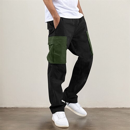 Herren Cargo-Hosen Hose Elastischer Bund Kordelzug Mehrere Taschen Farbblock tragbar Outdoor Täglich Campen und Wandern Mode Klassisch Weiß Wein Image