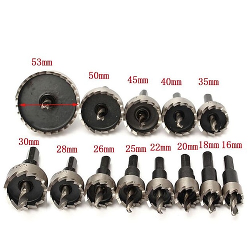13-teiliges Bohrer-Set 16-53 mm HSS-Lochsägen-Lochsägenschneider-Bohrkit-Handwerkzeug zum Schneiden von Holz-Edelstahl-Metalllegierungen Image