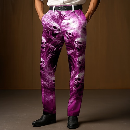 Herren Hosen Anzughosen Anzugshosen Schädel Tod Kostüme Voller Länge Outdoor Urlaub dunkler Gothic-Stil Blau Lila Mikro-elastisch Image