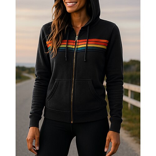 Damen Laufoberteil Sport-Sweatshirt Langarm Oberteil Athleisure Herbst Winter Streifen Sonnenschutz Winddicht Fitnessstudio Outdoor Laufen Sportbekleidung Sportkleidung Blau Schwarz Weiß Image