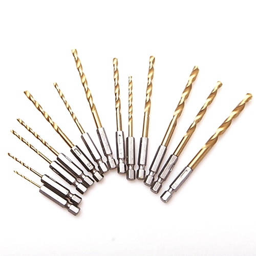 13-teiliges Spiralbohrer-Bit-Set aus HSS-Schnellarbeitsstahl mit Titanbeschichtung, 1/4-Sechskantschaft, 1,5-6,5-mm-Sechskantgriff-Spiralbohrer Image