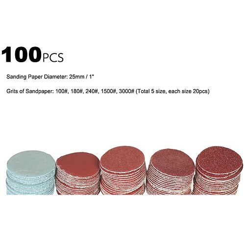 100 Stück 1 Zoll / 60 Stück 2 Zoll Schleifscheiben Pad 100–3000 Körnung Polierpad Kit für Dremel Rotationswerkzeug Schleifpapier Zubehör Image