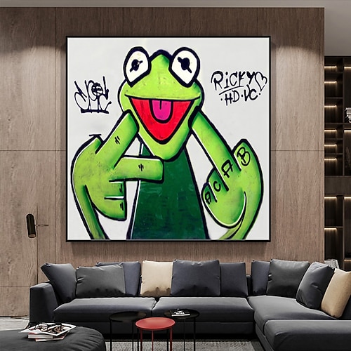 Mintura handgefertigte Frosch-Ölgemälde auf Leinwand, Wandkunst, Dekoration, modernes abstraktes Cartoon-Bild für die Inneneinrichtung, gerolltes, rahmenloses, ungedehntes Gemälde Image