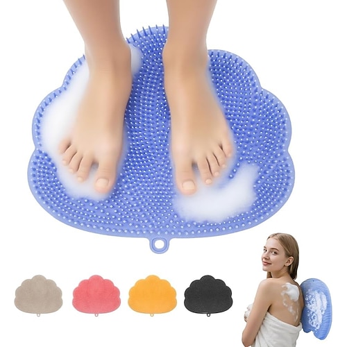 Silikon-Fußschrubbermatte für die Dusche mit rutschfesten Saugnäpfen, Rückenwasch-Peeling-Badebürste für Frauen und Männer Image