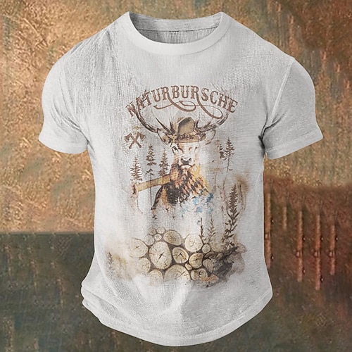 Bayerisch München Deutsch T-Shirt Ärmel T-Shirt Lederhosen T-Shirt Match Hirsch Grafik für Herren Erwachsene 3D-Druck für Karneval Oktoberfestbier Party Image