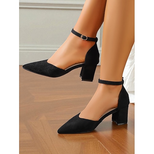 Damen-Pumps im Retro-Stil aus lila Samt mit Blockabsatz – Mary-Jane-Schuhe mit spitzer Zehenpartie und Knöchelriemen für Partys, Abende und Vintage-inspirierte Outfits Image