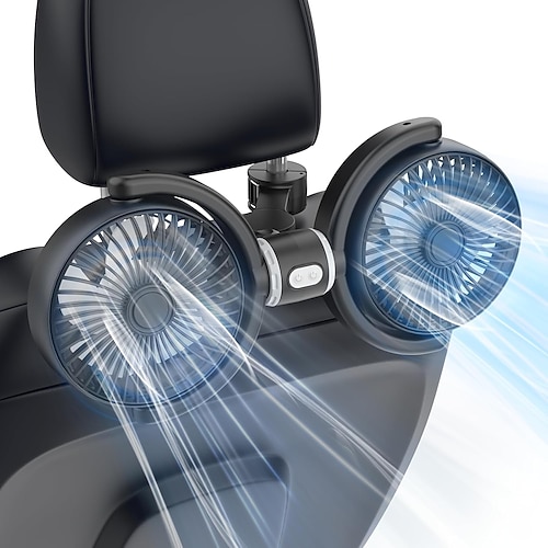 Autolüfter mit USB-Stromversorgung für Babys, zwei Auto-Kühllüfter für den Rücksitz, 3 Geschwindigkeiten, separat gesteuert, leiser bürstenloser Motor, um 360 Grad drehbar, 5 V, Luftzirkulation auf Image