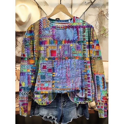 Damen Sweatshirts Druck Grafik Tiermotiv Lässig Langarm Rundhalsausschnitt Normale Oberteile Lässig Straße Alltagskleidung Blau Purpur Grün Herbst Winter Image