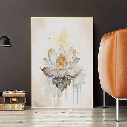 Rahmenlose, moderne spirituelle Wanddekoration – Kunstdruck auf Leinwand mit Lotusmotiv, geeignet für Wohnzimmer und Schlafzimmer – elegantes Ölgemälde-Poster mit Blumenlandschaft Image