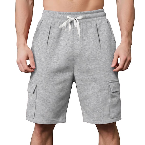 Herren Cargo-Shorts Sweat-Shorts Shorts Sommershorts Tasche Elastischer Bund Kordelzug Einfach Komfort Kurz Sport im Freien Täglich Ausgehen Mode Lässig Schwarz Rote Mikroelastisch Image