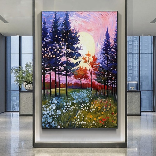 Handgefertigtes Ölgemälde auf Leinwand, Wandkunst, Dekoration, abstraktes Messergemälde, Landschaft, Landschaft, für die Heimdekoration, gerolltes, rahmenloses, ungedehntes Gemälde Image