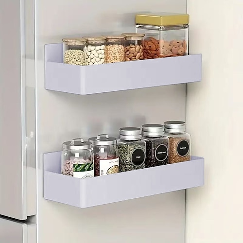2 große magnetische Aufbewahrungskörbe, kein Bohren oder Kleben erforderlich, abnehmbare Mehrzweckregale für Kühlschrank, Mikrowelle, Waschmaschinenseite, magnetischer Gewürz-Organizer für die Küche Image