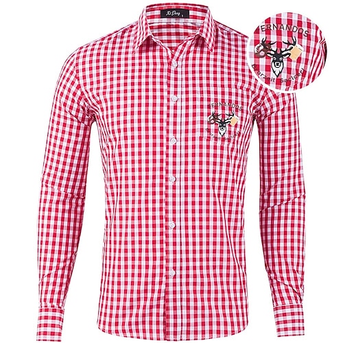 Oktoberfest Kariert Lederhosenhemd Hirsch-Druck Bayerisch Deutsch Wiesn Herren Karneval Bier Festival Stoff im traditionellen Stil Hemd Image