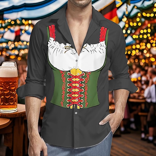 Bayerisch München Deutsch Hawaii-Hemden Aloha-Hemd Bier Dirndl-Print Grafik für Herren Erwachsene 3D-Druck für Karneval Oktoberfestbier Urlaub Party Image