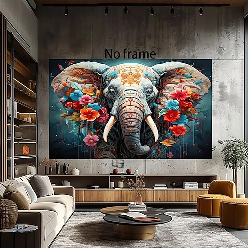 1 rahmenloses modernes Kunst-Leinwandgemälde mit Elefantenmotiv, geeignet für moderne Leinwandplakate in der Wohnzimmer-, Schlafzimmer- und Wohnzimmerdekoration Image