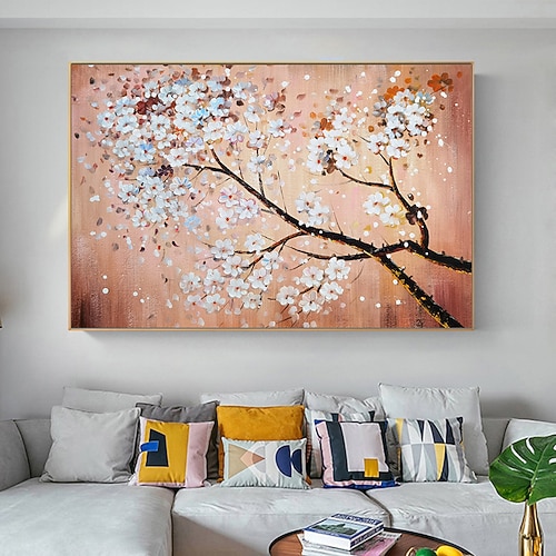 Mintura handgefertigte Ölgemälde mit Baumblumen auf Leinwand, Wandkunst, Dekoration, modernes abstraktes Bild für die Inneneinrichtung, gerolltes, rahmenloses, ungedehntes Gemälde Image