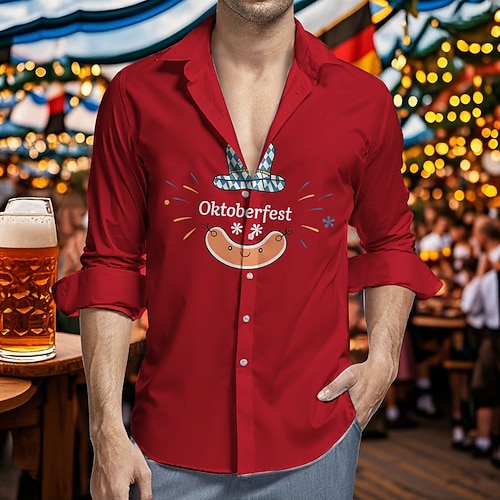 Bayerisch München Deutsch Hawaii-Hemden Aloha-Hemd Bier Lederhosen-Print Grafik für Herren Erwachsene 3D-Druck für Karneval Oktoberfestbier Urlaub Party Image