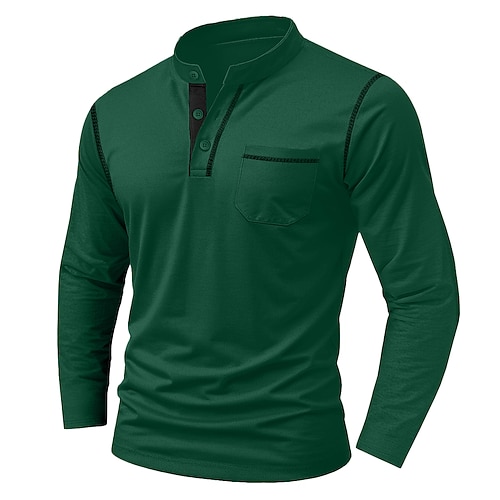 Herren Henley Hemd T-Shirt Langarm Einfarbig Einfach Einheitliche Farbe Mode Designer Lässig Tasche Knöpfe Henley Outdoor Lässig Täglich Sommer Herbst Winter Dunkelgrau Schwarz Weiß Henley T-Shirt Image
