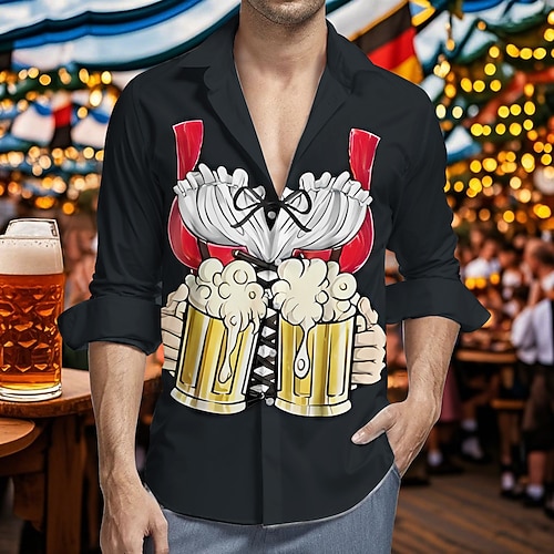 Hawaii-Hemden Aloha-Hemd Bayerisch München Deutsch Lässig Bayerisch Grafik für Herren Erwachsene 3D-Druck für Karneval Oktoberfestbier Urlaub Party Image