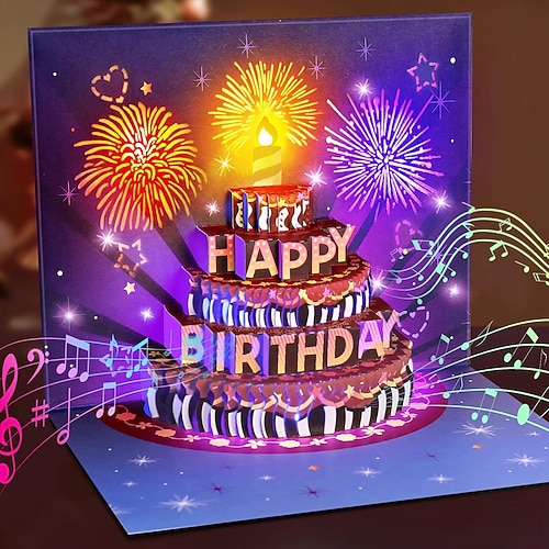 Geburtstagskarten 3D Pop-up Feuerwerk Grußkarten, musikalische LED-Lichter Geburtstagsgeschenkkarte, Happy Birthday Geschenk Image