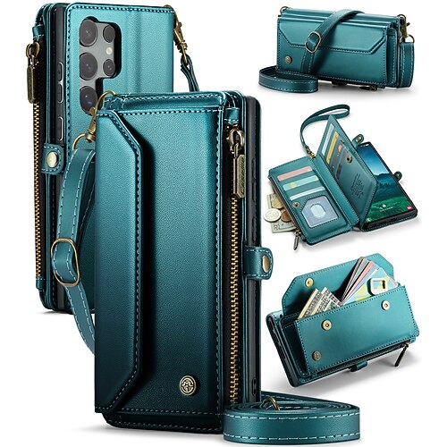 Handy Hülle Handyhüllen Für Samsung Galaxy S22 S21 Ultra Plus S20 A56 A36 A16 A55 5G A35 5G A25 A15 Brieftaschenhülle mit Trageriemen Mit Handgelenkschlaufe Ständer TPU PU-Leder Image