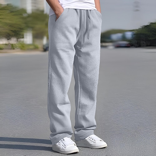 Herren Jogginghose Hose Freizeithose Gerade geschnittene Sweatpants Elastischer Bund Kordelzug Reißverschlusstasche Einfach Komfort Volle Länge Outdoor Täglich Streetwear Einfach Klassicher Stil Image