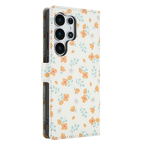 Handy Hülle Handyhüllen Für Samsung Galaxy S25 S25 Edge S24 S24 FE S23 Ultra Plus S22 Plus Ultra A16 A55 5G A35 5G A25 Brieftaschenhülle Mit Ständer mit Trageriemen Kartenfach Blumendruck TPU PU-Leder Image