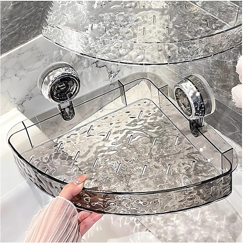 Étagère triangulaire à ventouse ondulée, support de rangement léger et luxueux sans perforation, support de rangement mural sans perçage, support de douche à motif ondulé pour salle de bain