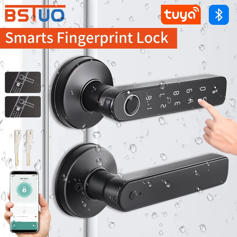 Tuya Bluetooth Smart Türschloss, Fingerabdruckschloss, Passwort, digitaler Schlossgriff, mehrere Entriegelungsmethoden, WLAN-Gateway optional Image