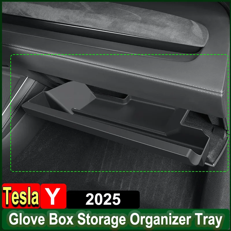 Für Tesla Modell Y Juniper 2025 Handschuhfach Lagerung Organizer Box Auto innen Zubehör Copilot Seite Lagerung Aufräumen Tablett MY Image