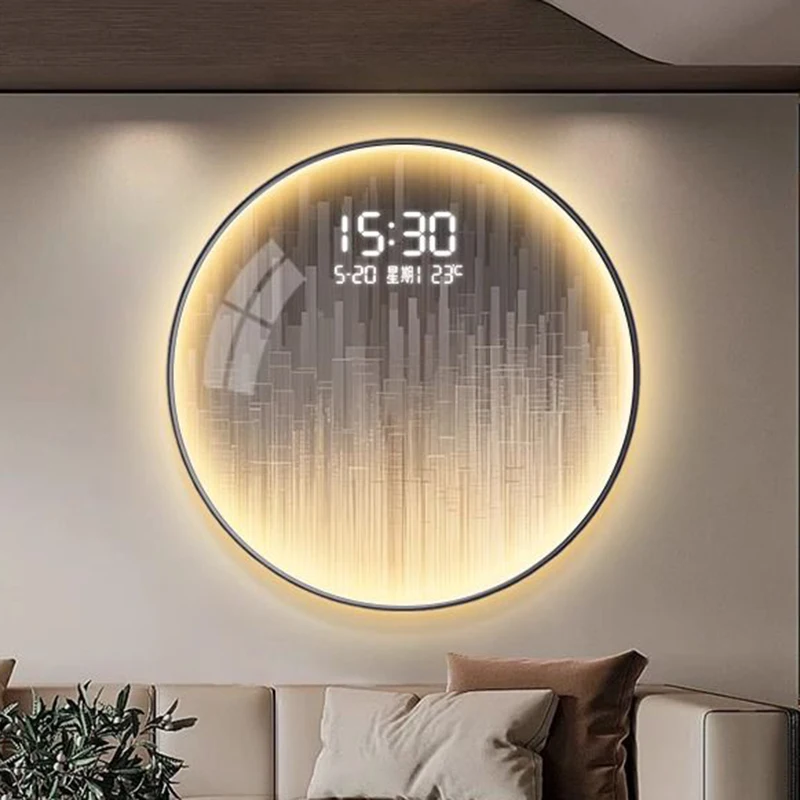 Nordic Große Wanduhren Minimalistische Digitale Wanduhren Moderne Wohnzimmer Uhr Ornamente Uhr Luxus Geräuschlos mit Licht